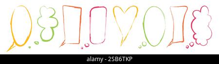 Kollektion mit Sprechblase im Stile mit mehrfarbigen Konturen. Handgezeichnete Dialogformen für Zeichentrickfilme. Chatkommunikationselemente mit runden, rechteckigen, Stock Vektor