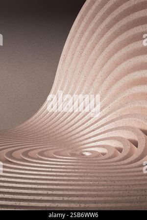 3D-Rendering-Illustration für Werbung im Pack. Elegantes, welliges Schaufenster zur Präsentation von Verpackungen und Produkten. Moderner abstrakter Hintergrund. Stockfoto