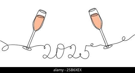 Feierliche Gläser Champagner mit dekorativer Kulisse für das Silvesterfest im Jahr 2025 Stock Vektor