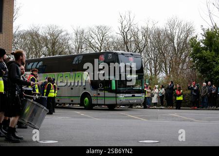 1. Februar 2025; Aviva Stadium, Dublin, Irland: Six Nations International Rugby, Irland gegen England; der englische Mannschaftsbus kommt am Aviva Stadium an Stockfoto