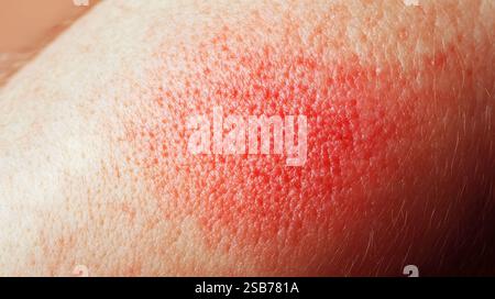 Extreme Close-up Detail von schmerzhaften Gürtelrose Ausschlag Ausbreiten entlang der Nerven auf der menschlichen Arm Haut. Herpes Zoster Virale Hautkrankheit, Die Irr Verursacht Stockfoto