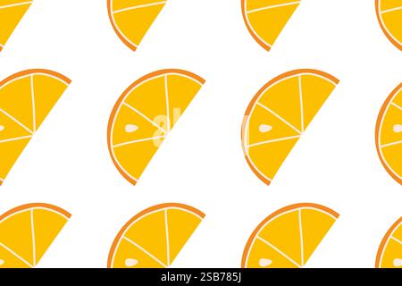Ein Muster mit leuchtenden orangefarbenen Scheiben, die gleichmäßig auf einem sauberen weißen Hintergrund angeordnet sind. Das Design fängt eine lebendige und frische Ästhetik ein und ist ideal für den Gebrauch Stock Vektor