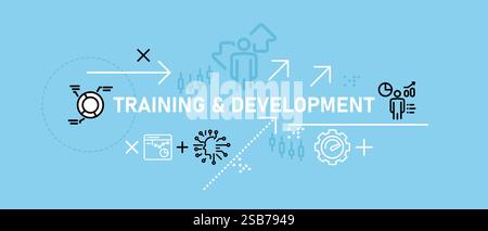 Schulung und Entwicklung Training Fortschritt Selbstverbesserung Arbeitsprozess Lernen Leistung Fertigkeiten Motivation Design Umrisse Icon Collection Set Stock Vektor