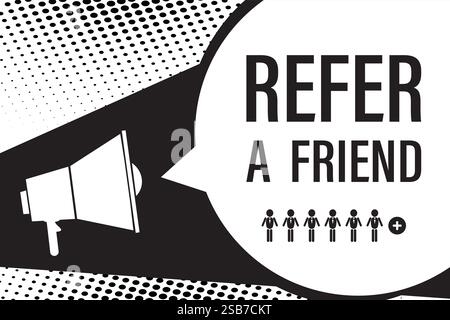 Medieninformationen weitergeben, Freunde werben, Lautsprechersymbol und Sprechblase. Programm- oder App-Netzwerk- und Medienbeiträge. Vorschlag für Informationsaustausch oder Re Stock Vektor