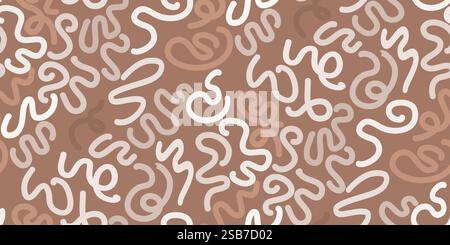 Gewellte und gewellte kräftige Pinselstriche in Mocha Mousse-Farbe. Abstrakte geometrische Formen und gekrümmte Linien. Abstrakte, nahtlose Labyrinth-Tapete mit Wellenmuster Stock Vektor