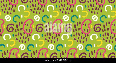 Grüner Hintergrund mit rosafarbenen, gelben und violetten Wirbeln Stock Vektor