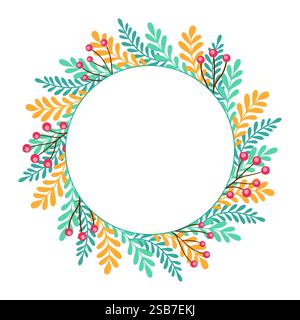 Frühlingskranz mit Blumen und Blättern. Süßer Kranz mit bunten Blumen. Vektorabbildung. Auf weißem Hintergrund. Stock Vektor