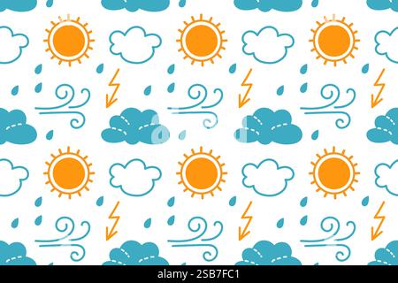Wettersymbole in einem farbenfrohen Muster, das verschiedene Elemente der Natur zeigt Stock Vektor