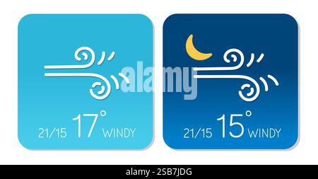 Symbole für die Wettervorhersage, die Windbedingungen bei Tag und Nacht anzeigen Stock Vektor