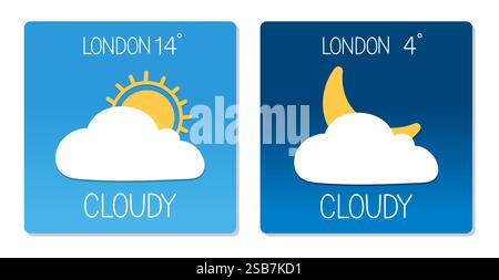 Wettervorhersage zeigt bewölkte Bedingungen mit Sonnen- und Mond-Ikonen in London Stock Vektor