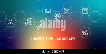 Wettbewerbsfähige Landschaft Gradientenüberschrift Unternehmensrivalität Marktforschung Arbeitsentwicklung Chance Wachstum Wertschöpfungsmanagement Unternehmen Projektgeschäft Stock Vektor