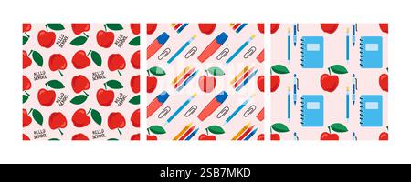 Nahtloses Muster für Schulvektoren. Textur des Schreibwaren-Hintergrunds Stock Vektor