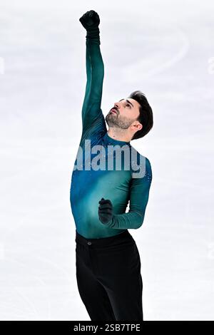 Tallinn, Estland. Februar 2025. Kevin AYMOZ (FRA), während des Men Free Skating bei den ISU European Figure Skating Championships 2025, in der Tondiraba Ice Hall, am 1. Februar 2025 in Tallinn, Estland. Quelle: Raniero Corbelletti/AFLO/Alamy Live News Stockfoto