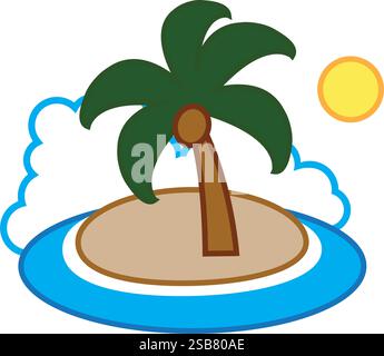 Tropische Insel mit Palmensymbol Illustration Emoji Aufkleber Stock Vektor