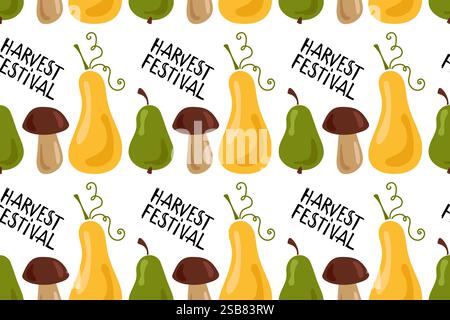 Erntefest-Muster mit Birnen, Pilzen und Kürbissen Stock Vektor
