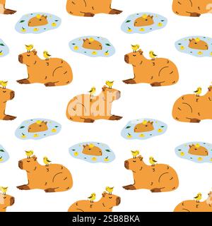 Nahtloses Muster mit niedlicher Karikatur-Capybara-Illustration. Südamerikanische Fauna. Stock Vektor