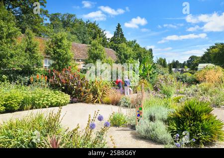 Sommersonne und farbenfrohe Blumenstränge im restaurierten viktorianischen ummauerten Garten im One Garden Brighton, Stanmer Park East Sussex England, Großbritannien Stockfoto