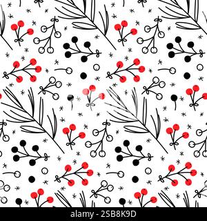 Blumenmuster mit schwarzen und roten Motiven auf weißem Hintergrund Stock Vektor