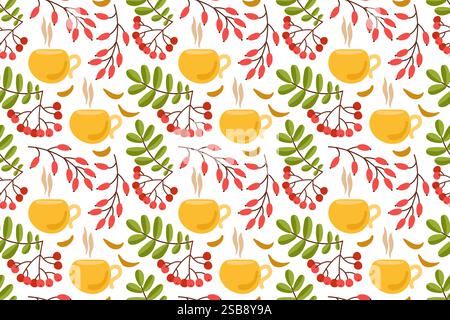 Herbsttee-Muster mit Beeren und Blättern Stock Vektor