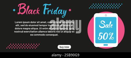 Verkaufsankündigung am Black Friday mit Werbedetails und Rabatten auf elektronische Artikel Stock Vektor