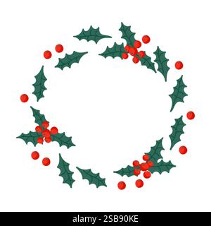 Ein dekorativer Kranz mit roten Beeren und grünen stechpalmenblättern für Feiertage Stock Vektor