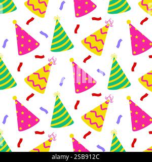 Bunte Partyhüte und Konfetti schaffen eine festliche Atmosphäre für Feiern Stock Vektor