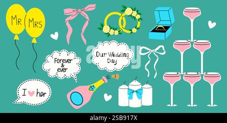 Set Hochzeitsfeier Hochzeitsfeier Clipart Stock Vektor