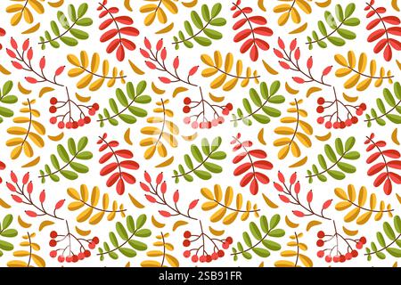 Buntes Herbstlaub- und Beerenmuster Stock Vektor