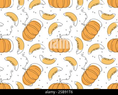 Vektor nahtloses Muster von Hand gezeichnet orange Skizze Kürbis isoliert auf weißem Hintergrund Stock Vektor