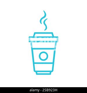 Symbol zum Mitnehmen von Kaffee. Isoliert auf weiß. Blaue Symbolgruppe. Stock Vektor
