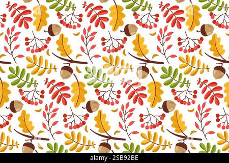 Herbstlaub, Beeren und Eicheln Muster Stock Vektor