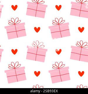Buntes Muster aus Geschenkboxen und Herzen, perfekt für festliche Anlässe Stock Vektor