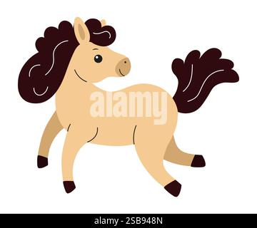 Niedliches Cartoon-Pony, das spielerisch in einem schlichten Design-Stil trabt Stock Vektor