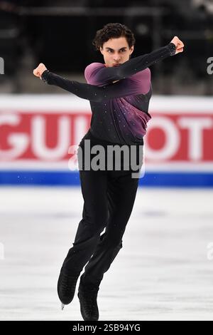 Tallinn. Februar 2025. Nikolaj Memola aus Italien tritt am 1. Februar 2025 bei der ISU Europameisterschaft 2025 Tallinn in Tallinn, Estland, an dem die Männer im Einzelskating Freilauf teilnehmen. Quelle: Sergei Stepanov/Xinhua/Alamy Live News Stockfoto