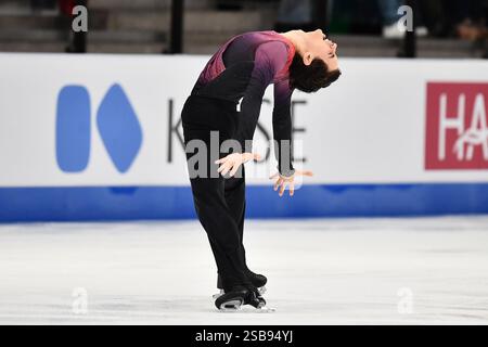 Tallinn. Februar 2025. Nikolaj Memola aus Italien tritt am 1. Februar 2025 bei der ISU Europameisterschaft 2025 Tallinn in Tallinn, Estland, an dem die Männer im Einzelskating Freilauf teilnehmen. Quelle: Sergei Stepanov/Xinhua/Alamy Live News Stockfoto