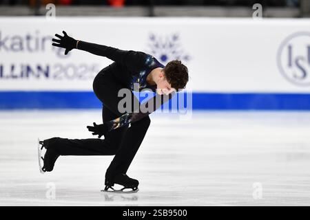 Tallinn. Februar 2025. Lukas Britschgi aus der Schweiz tritt am 1. Februar 2025 bei der Eiskunstlauf-Europameisterschaft 2025 Tallinn in Tallinn, Estland, an. Quelle: Sergei Stepanov/Xinhua/Alamy Live News Stockfoto
