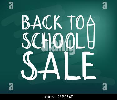 Willkommen zurück an der Kreidetafel für Schulkinder. Isolierte Vektordarstellung. Verkauf für Grundschuldekoration. Stock Vektor