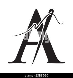 Letter A Nähnadel Logo Design für Stickerei, Textil, Mode, Tuch, Stoffsymbol Stock Vektor