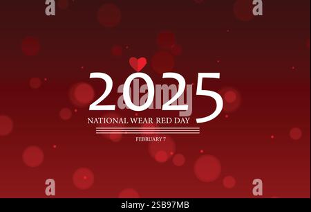 Ein leuchtend roter Hintergrund mit leuchtenden Bokeh-Lichtern zeigt einen auffälligen weißen Text mit der Aufschrift „National Red Wear Day“ Stock Vektor