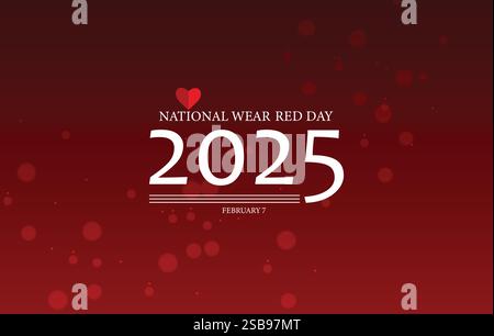 Ein leuchtend roter Hintergrund mit leuchtenden Bokeh-Lichtern zeigt einen auffälligen weißen Text mit der Aufschrift „National Red Wear Day“ Stock Vektor