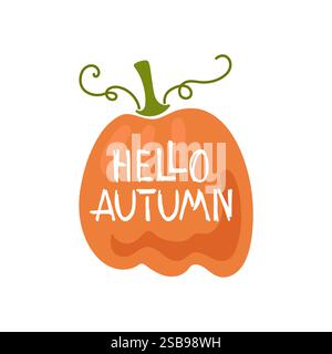 Hallo Kürbissaison. Herbstlich handgezeichneter Vektor mit Kürbissen, Kastanien und Blättern. Stock Vektor