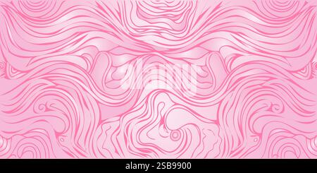 Rosafarbener Meerhintergrund mit abstrakten, handgezeichneten Wellen Stock Vektor