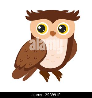 Niedliche Cartoon-Eule mit großen Augen, die auf einem Ast sitzt, in verspieltem Design Stock Vektor
