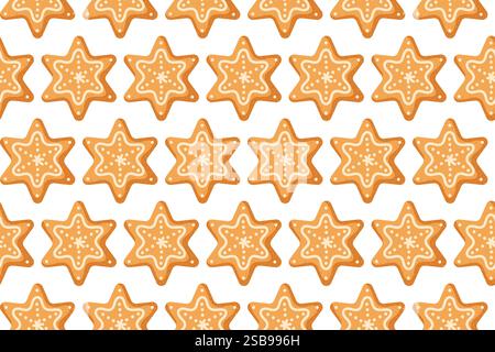 Wunderschön angeordnete sternförmige Kekse auf weißem Hintergrund für festliche Dekorationsideen Stock Vektor