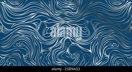 Blaue, nahtlos wellige Hintergrundstruktur. Vektor-Illustration des Wellenmusters Stock Vektor