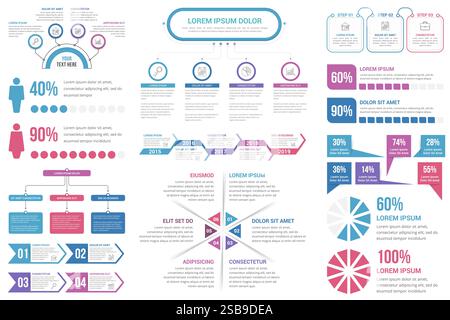 Infografik-Elemente – Schritte und Optionen, Infografiken für Personen, Flussdiagramm, Zeitachse, Infografiken für Kreis, Prozent, Vektor-eps10-Illustration Stock Vektor
