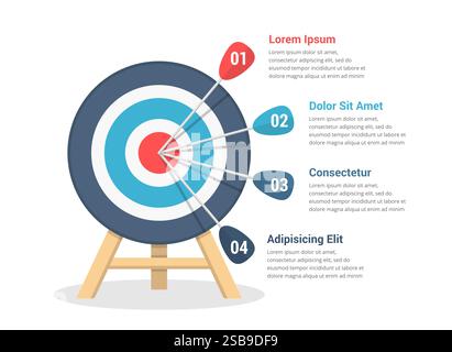 Ziel mit vier Pfeilen, drei Schritten zum Ziel, Infografik-Vorlage für Web, Business, Präsentationen, Vektor-eps10-Illustration Stock Vektor