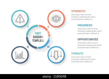 SWOT-Analyse, Kreisdiagramm, Infografik-Vorlage, Vektor-eps10-Illustration Stock Vektor