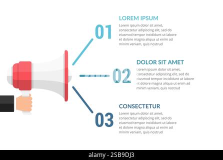 Infografik-Vorlage mit Megaphon mit 3 Elementen, Optionen oder Schritten, Prozess, Workflow-Konzept für Web, Business, Präsentationen, Vektoreps10 illust Stock Vektor