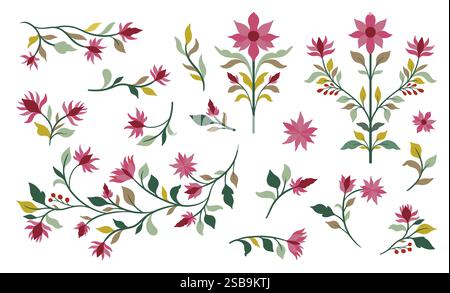 Moguldekoration mit Blumenschmuck. Klassischer traditioneller mogul-Stil mit Blumen und Laub. Stock Vektor